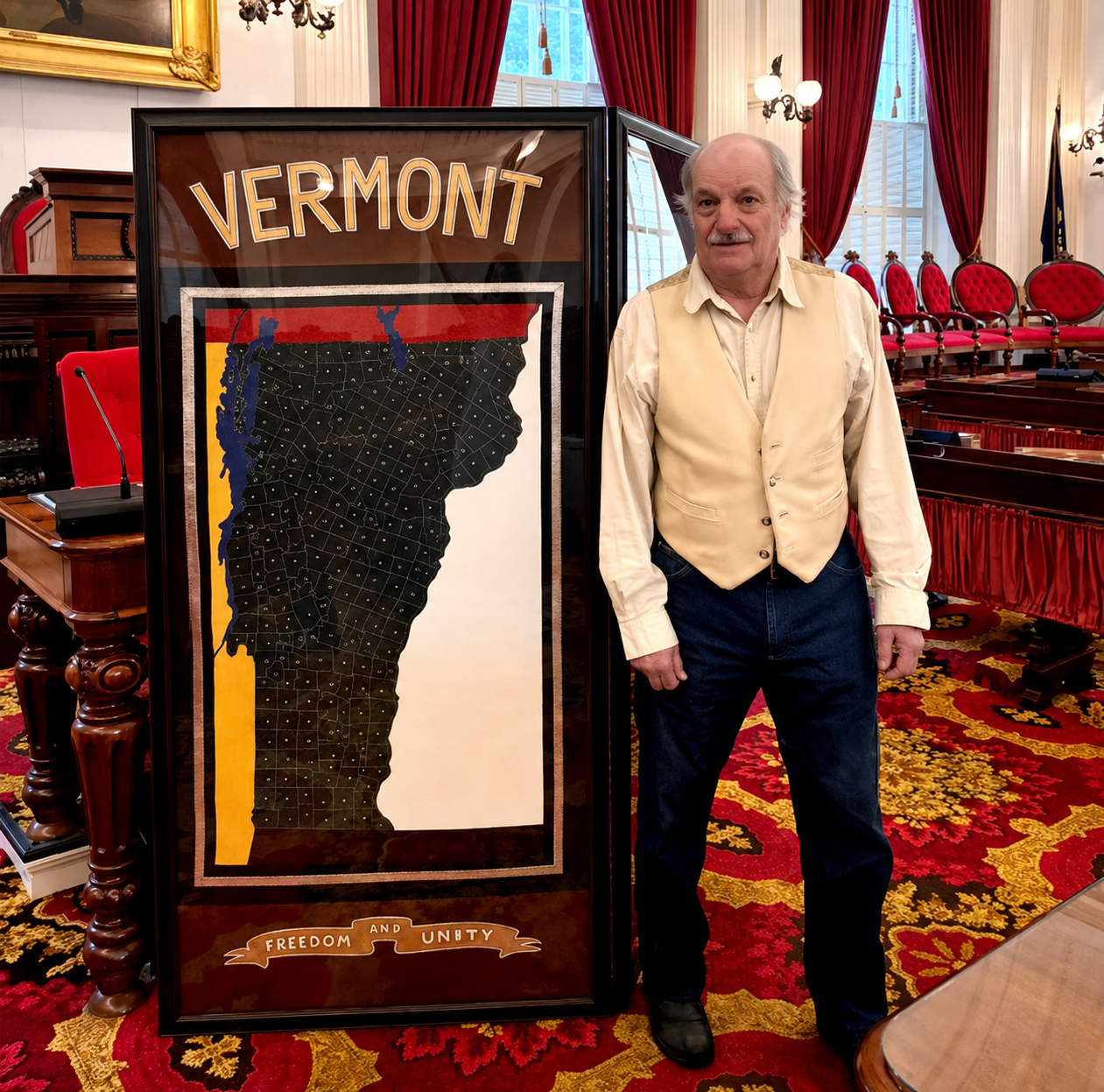 Champlain Leather artwork at Vermont statehouse